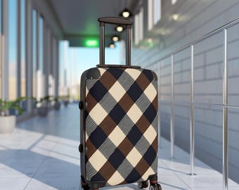 Brown Vellum Black Plaid Suitcase