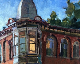 Upstairs Window, all original oil painting, Lockeford Antique store, architectural oil painting, impressionistic, 11 X 14" Marilyn Eger