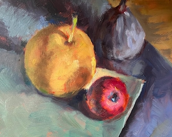 Original Still Life Oil Painting, Figs and Pear (6x6)