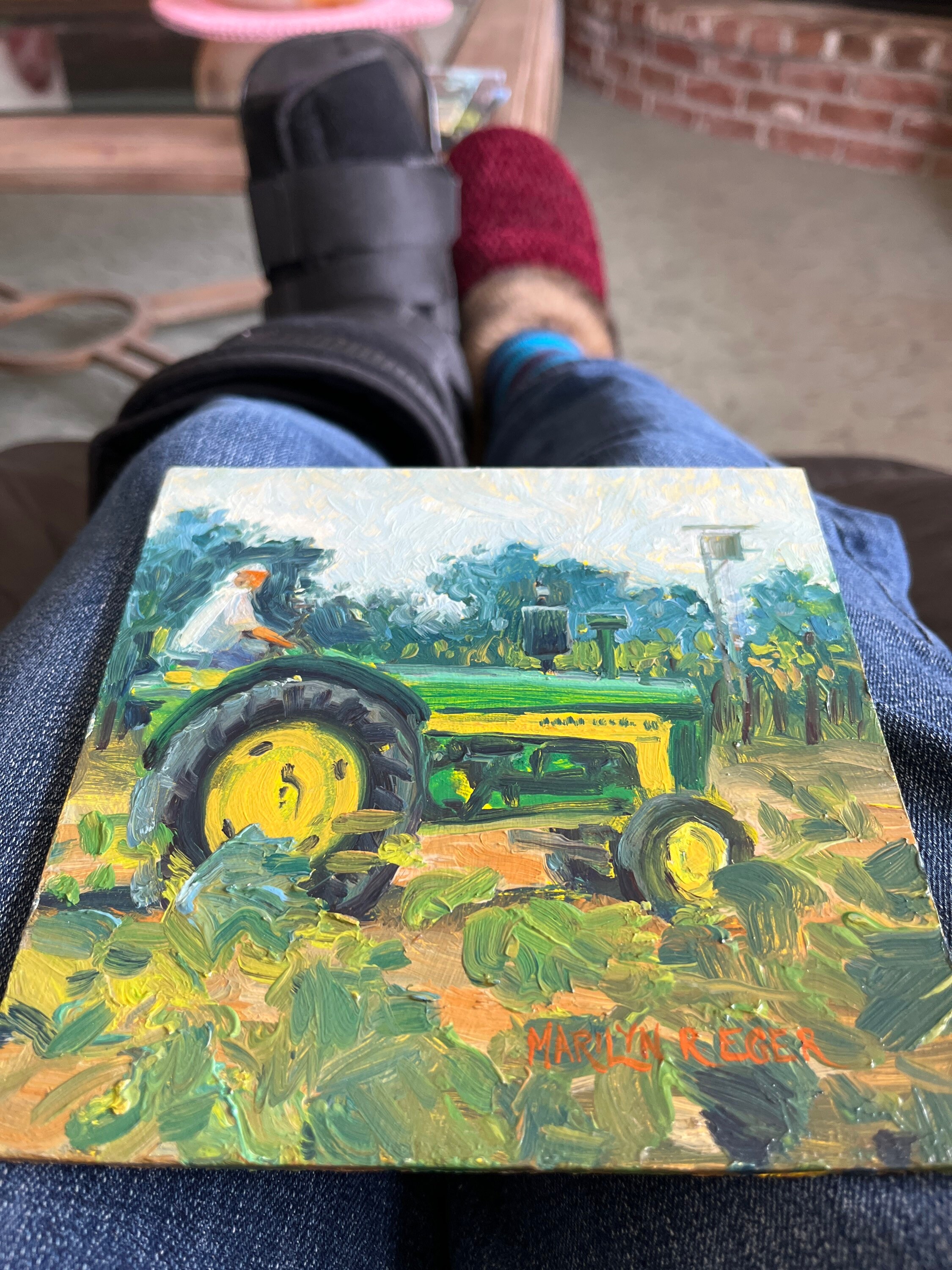 John Deere Tractor, Small Oil Painting Original, All Original Painting, Tractor Painting, Oil