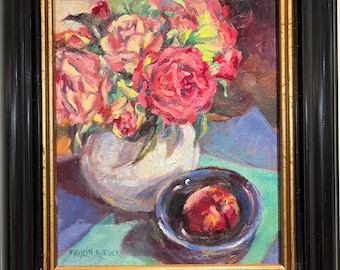 Still Life Floral Oil Painting: Roses, Impressionistic oil painting 10”X8” by Marilyn Eger
