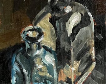 Antique Bottles Still Life Oil Painting: Impressionist Art, 4x6"