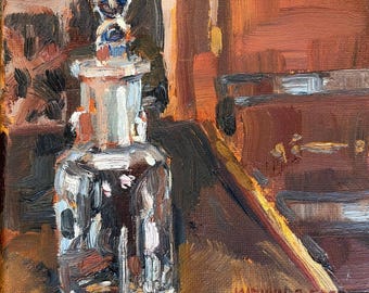 Antique Bottle with Stopper 2 Still Life Oil Painting: 6x6 Impressionist Wall Art
