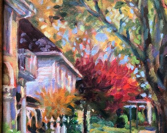 Framed Autumn Oil Painting: Impressionistic Landscape Near Emerson Park (8" X 10")