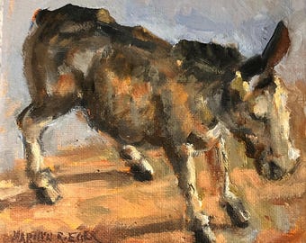 Donkey Oil Painting: Impressionistic Farm Animal Art (6" X 6") Marilyn Eger