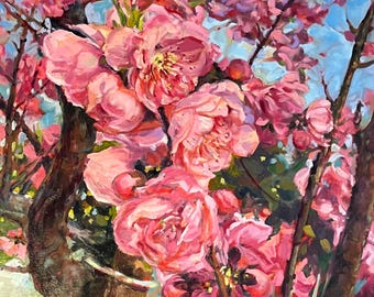 Impressionistic Peach Blossoms Oil Painting: Marilyn Eger Spring Wall Art