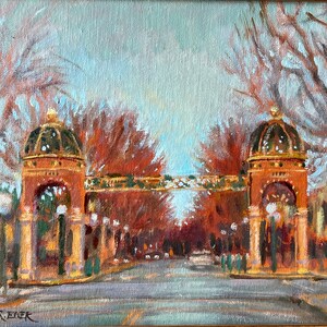 Lodi Arch oil painting, grape gateway arch, all original Lodi landmark painting, Lodi, California, 9” X 12&quot;, impressionism, Marilyn Eger