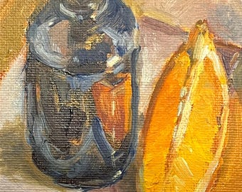 Orange Wedge Still Life: Original Oil Painting, Painterly Impressionism (6x4) Marilyn Eger