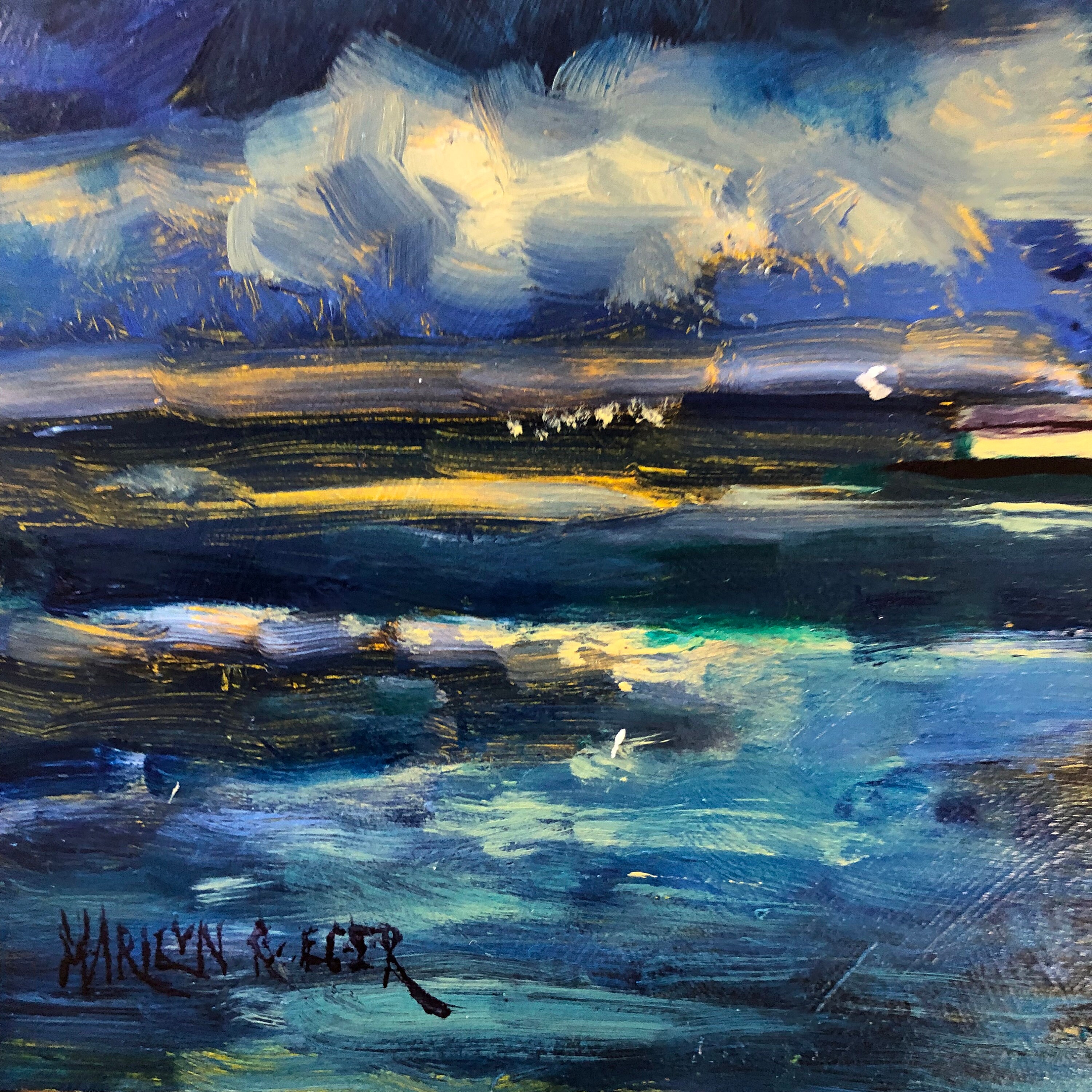 Nocturne Oil Painting, Nocturne With Sky & Water Reflections