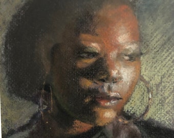 Black Girl Pastel Portrait: Impressionistic Art by Marilyn Eger (5" X 5")