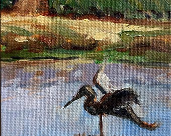 Crane Weather Vane Oil Painting: Rural California Landscape (6" X 6") Marilyn Eger