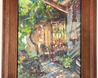 Original Plein Air Oil Painting: Eileen's Courtyard Landscape 10" X 8"