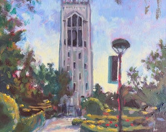 Original Plein Air Oil Painting: U.O.P. Burns Tower Knoles Rose Garden Landscape 6" X 6"
