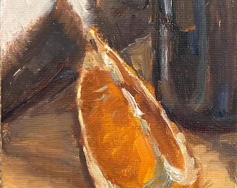Orange Wedge Still Life 2: Original Oil Painting, Painterly Impressionism (6x4) Marilyn Eger