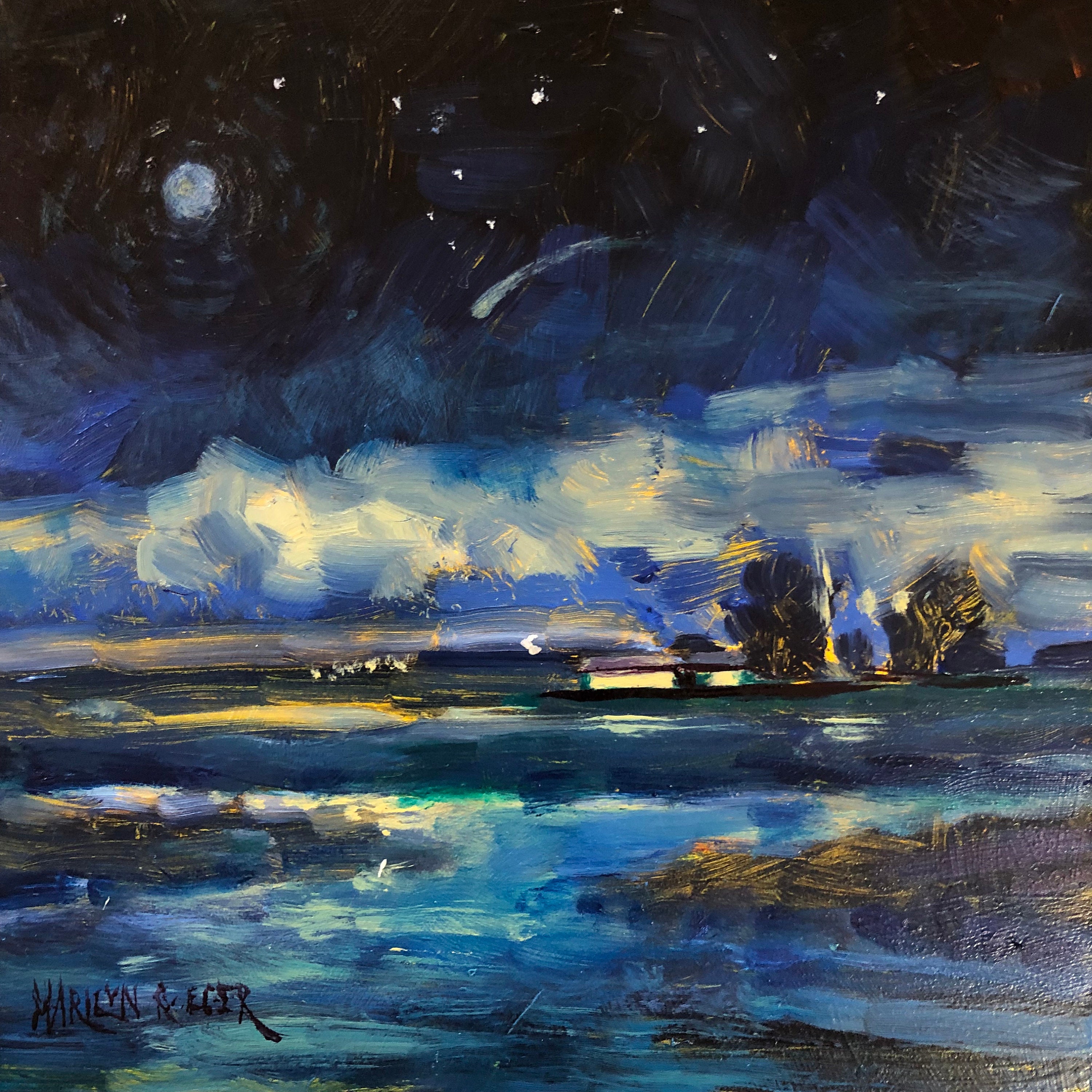 Blue Dolphin Family Seascape Original Oil Painting on Canvas