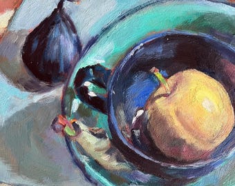 Asian Pear 2 Still Life Oil Painting, Original Artwork (6x6) Marilyn R. Eger