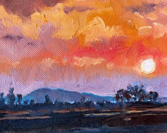 Mt Diablo Oil Painting:Sunset Landscape Art (6" X 6")