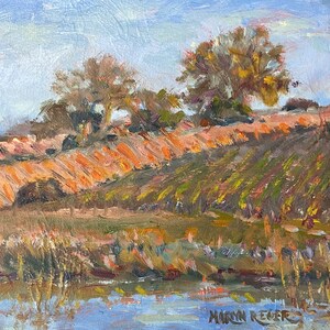 oil painting of vineyard, all original landscape painting, rural painting impressionistic, impressionism, Marilyn Eger 6" X 6" gift for home