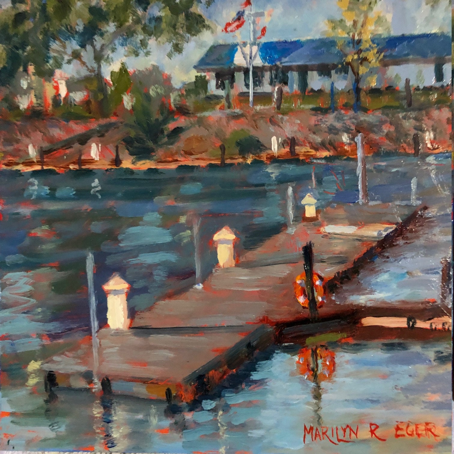 Bob’s Marina, Small all original oil painting, Plein Aire, Impressionistic, art, tiny art, 6" X