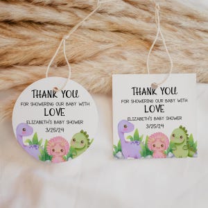 Dino Baby Shower 2x2 Favor Tags, Printable  Dino Favor Tags, Baby Shower Favor Tags