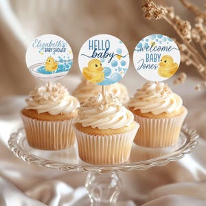 Duck Baby Shower Cupcake Toppers, Rubber Duck Baby Shower Décor, Unisex Cupcake Toppers, Blue Baby Shower, BS003
