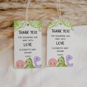 Dino Baby Shower 2x3.5 Favor Tags, Printable  Dino Favor Tags, Baby Shower Favor Tags