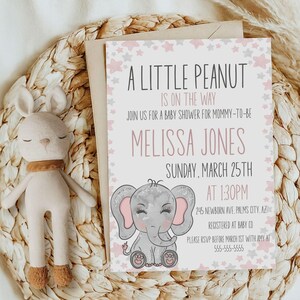 Pink Elephant Baby Shower Invitation, Pink Elephant Baby Shower Invitation, Baby Elephant Shower Invitation, Baby Girl Shower Invites, BS002