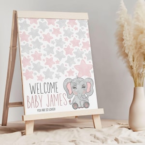 Pink Elephant Baby Shower Guest Book Sign, Pink Elephant Baby Shower Signature Sign, Baby Elephant Shower Guest Signature Sign, BS002