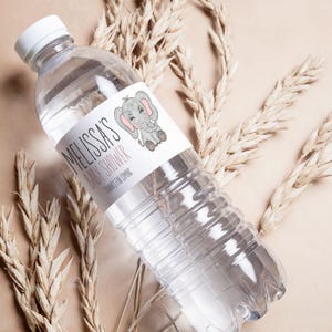 Emballage de bouteille d&#39;eau de douche de bébé éléphant rose, étiquette de bouteille d&#39;eau de douche de bébé éléphant rose, étiquette de douche de bébé éléphant, BS002