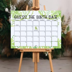 Dino Baby Shower Guess the Birthdate Sign, Printable  Dino Guess the Date Sign, Baby Shower Due Date Game