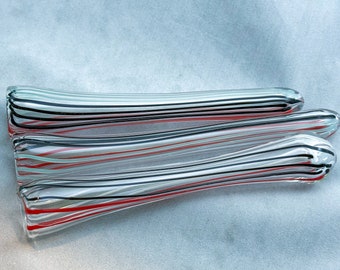 COE 33 Boro Tubing, 3 Handmade Transparent Stringer Tubes Red-White-Black - Borosilicate Lampworking - Devardi Glass