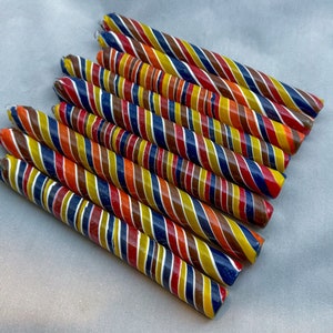 COE 33 Boro Tubing, One Handmade Opaque Swirl tube with White Stripe Randomly Selected - Borosilicate Lampworking - Devardi Glass