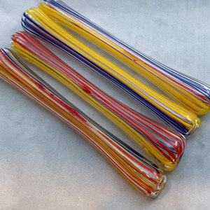 COE 33 Boro Tubing, 3 Handmade Transparent Stringer Tubes Red-Yellow-Blue - Borosilicate Lampworking - Devardi Glass
