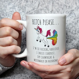 Bitch Please Mug grappige koffiemok brutaal cadeau voor vriend sarcastisch theekopje onbeleefd kantoor mok collega cadeau eenhoorn geschenken zelfliefde cadeau