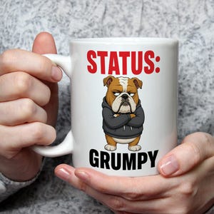 Status Grumpy Mug Funny Bulldog Gift for Grumpy Dad Husband Friend Coworker Birthday Secret Santa Morning Mood Office Humour Present
