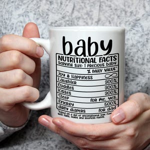 Baby Nutritional Facts Mug Funny Baby Shower Gift New Parent Coffee Cup Cute Baby Mug Expecting Parents Baby Humour Present New Baby Mug
