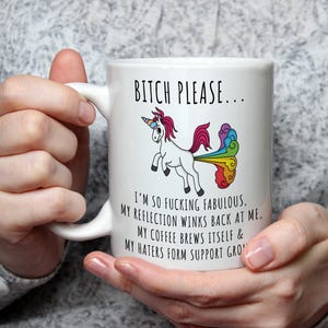 Bitch Please Mug grappige koffiemok brutaal cadeau voor vriend sarcastisch theekopje onbeleefd kantoor mok collega cadeau eenhoorn geschenken zelfliefde cadeau