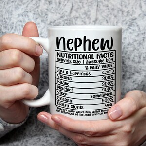 Nephew Nutritional Facts Mug Funny Gift for Nephew Birthday Christmas Coffee Tea Cup Family Present Cute Funny Boy Mug Funny Nephew Gift Mug