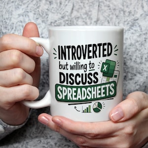Introvert men villig att diskutera kalkylbladsmugg rolig Excel-gåva revisormugg dataanalytiker kontorsarbetare kaffekopp rolig kontorsmugg