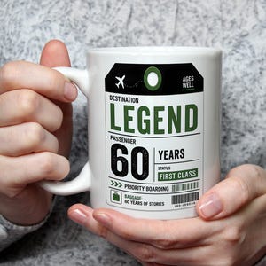 60th Birthday Mug Funny Destination Legend Boarding Pass Gift For Men Women Dad Mum Grandad Nan Travel Milestone Present