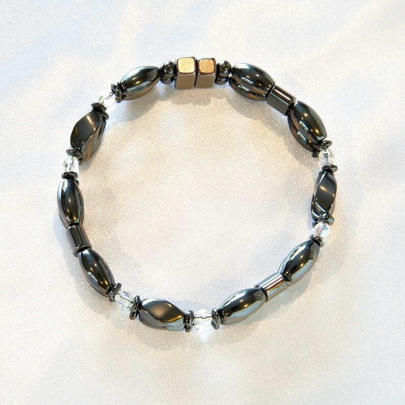 Magnetic Therapy Bracelet Strong Double Strand Magnetite and Clear Crystal Cut Glass image 3