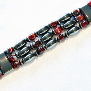 Triple Strand &quot;Sierra&quot; Magnetic Bracelet- Red and Black