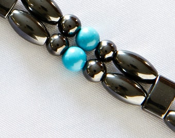 Turquoise and Magnetite Magnetic Therapy Double Strand "Sedona" Ankle Bracelet