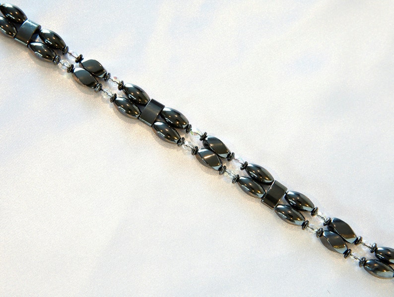 Magnetic Therapy Bracelet Strong Double Strand Magnetite and Clear Crystal Cut Glass image 4