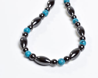 Magnetic Therapy Necklace- Magnetite and Turquiose Custom Made Any Length for Men and Women