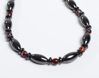 Magnetic Therapy Necklace Red Glass and Magnetite Custom Made- Sierra Style