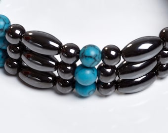 Magnetic Anklet Turquoise and Black Triple Strand