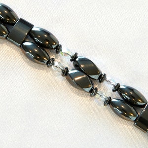 Magnetic Therapy Bracelet Strong Double Strand Magnetite and Clear Crystal Cut Glass image 1