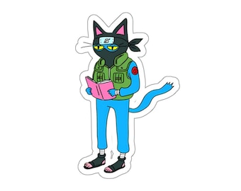 Pegatina de vinilo Ninja Cat-kashi: botella de agua, diario, álbum de recortes, pegatina de vinilo, portátil, teléfono, pegatinas de vinilo resistentes al agua
