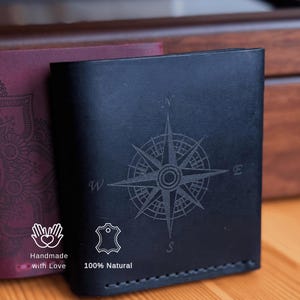 Portafoglio a forma di bussola, portafoglio da uomo in pelle Crazy Horse con rosa dei venti, regalo personalizzato per uomo, regalo per papà e nonno